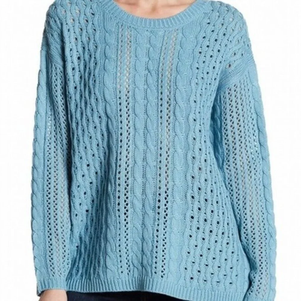 Lauren Hansen Size XL Nordstrom Blue Cable‎ Knit Button Back Pullover Sweater